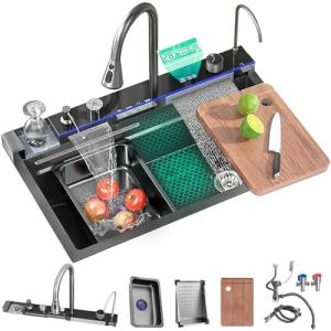 Ribanedy 80 cm Fregadero de cascada digital multifuncional,…