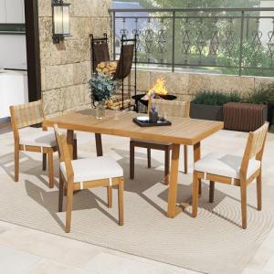 Juego de mesa de comedor exterior de 5 piezas para 4 person…