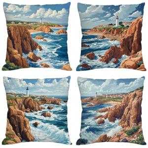 Paisaje Cojines Exterior Impermeable Terciopelo Fundas Coji…