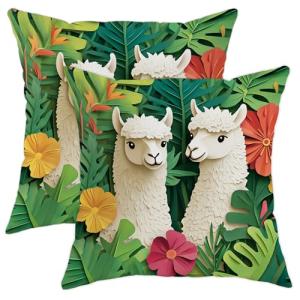 Juego de 2 fundas de almohada de llama tropical, fundas de…