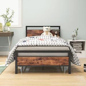 HOJINLINERO Marco de cama de metal de madera 90 x 200 cm, e…