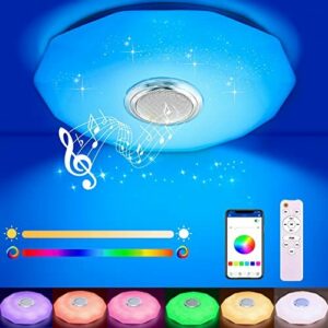 Wholede Lámpara de Techo Led con Altavoz Bluetooth, Ø28cm C…