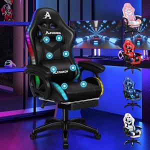 ALFORDSON Silla Gaming con RGB LED de 12 Colores y Masaje d…
