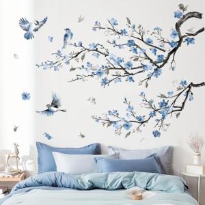 decalmile Pegatinas de Pared Árbol de Flores Azul Vinilos D…