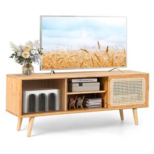 COSTWAY Soporte de TV Moderno de Bambú, Mueble de Televisió…