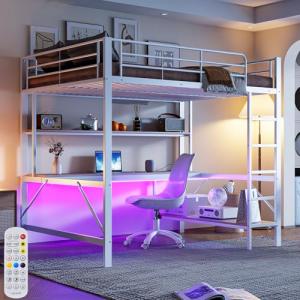 Cama alta de 140 x 200 cm, con toma de corriente LED y USB,…