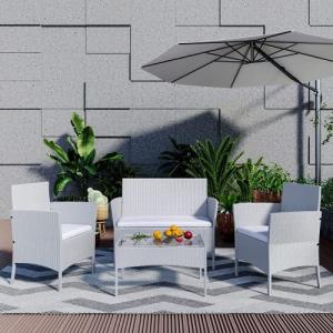 bigzzia. Juego de Muebles de jardín de ratán, 4 Piezas, Mue…