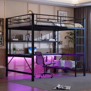 Huayz Cama alta de metal 140 x 200 cm, con USB y enchufe, c…