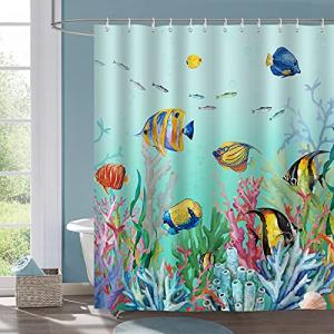 Bonhause Cortina de Ducha Pescado Coral Océano Azul 180 x 1…