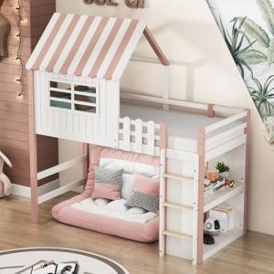 Zravenna Cuna, cama alta de 90 x 200 cm, con escalera, cama…