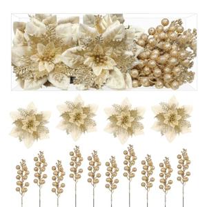 Alupssuc 24pcs Flores Arbol Navidad, Caja 12pcs Flores de N…