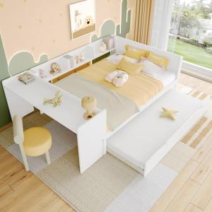 Rvjiahe Cama de madera con escritorio, cama nido nido cama…