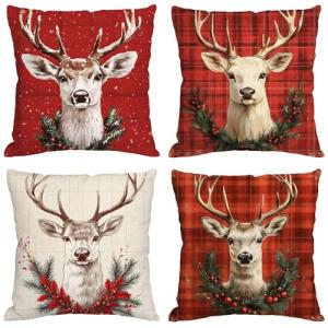 Funda Cojin 70x70 cm,Juego de 4 Fundas de Cojines Navidad T…