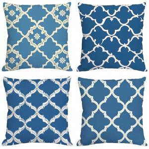 Fundas Cojines 80x80 cm Juego de 4 Azul Cojines Exterior Im…