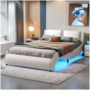 Racxily Cama de Matrimonio con luz LED, Cama Acolchada de 1…