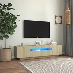 HOMTAKIE Mueble de TV con luces LED, roble Sonoma marrón, 1…