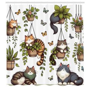 ABAKUHAUS Cortina de Ducha para Gatos, Gatitos Sonrientes F…