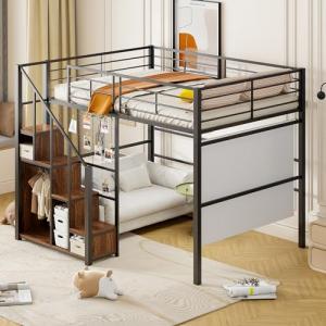 Moimhear Cama alta con escalera de seguridad 140 x 200, cun…