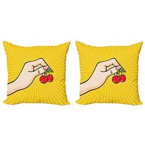 ABAKUHAUS Fruta Set de 2 Fundas para Cojín, Retro Pop Art C…