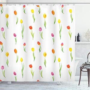 ABAKUHAUS Flor de la Acuarela Cortina de Baño, Tulipanes pa…