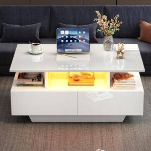 BENMWS Moderna mesa de centro brillante, con iluminación LE…