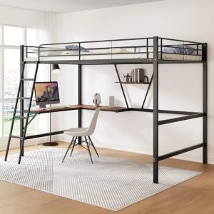 YCYDHDM Cama alta de metal 90 x 200 cm con escritorio y est…