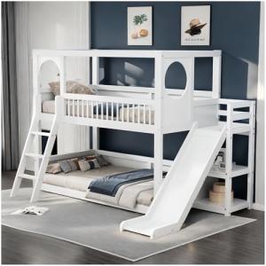 Racxily Litera con tobogán y estante, cama para niños 90 x…