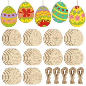 Hinsly 50 huevos de Pascua colgantes de madera para decorac…