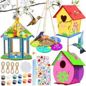 UZSUZZ Kit de casa de pájaros de madera, 4 piezas, casa de…