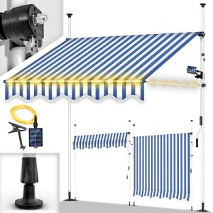 tillvex Toldo de balcón con manivela, 300 cm, azul y blanco…