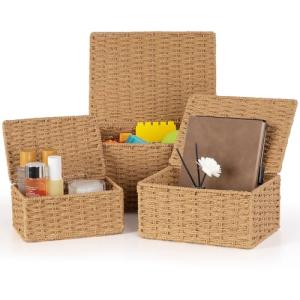 Aevcvok Cestas Almacenaje con Tapa, Set de 3 Cestas Organiz…