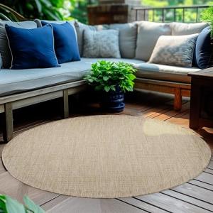 HomebyHome Alfombra Exterior Interior 120 cm Redonda Beige…