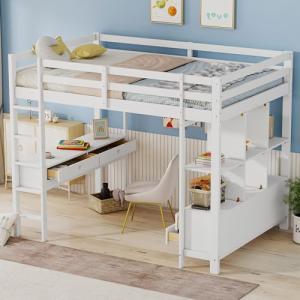Moimhear Cama alta para niños de 140 x 200 cm, con cajones…