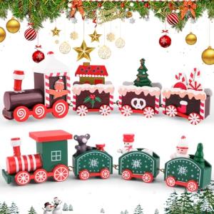 WuGU Mini Tren Navidad de Madera, 2 piezas Trenes de Navida…