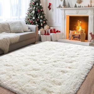 BSGIFT Alfombra de pelo largo, 160 x 230 cm, color crema, m…