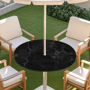 Chickwin Mantel Impermeable Redondo, Mármol Negro Ajustable…