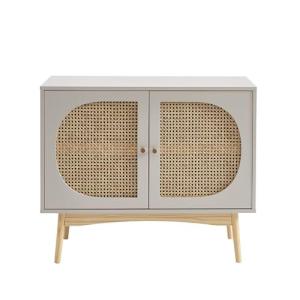 BAÏTA Aparador SIXTINE Gris Perla y cannaba ratán 90cm