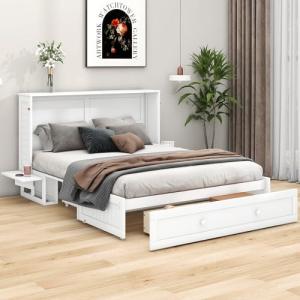 Moimhear Armario de cama móvil de 140 x 200 cm, con cajones…