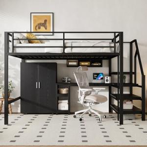 Moimhear Cama alta, cama de hierro, metal MDF, 140 x 200 cm…