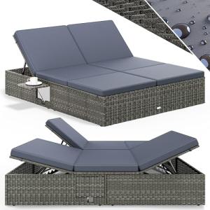 CASARIA® Tumbona Doble Jardín 200x160cm 2 Mesas Plegable Co…