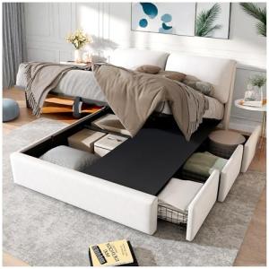 Wyibwy Cama de matrimonio acolchada, 140 x 200 cm, con cabe…