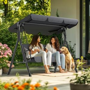 Balancín de jardín de 3 plazas con toldo ajustable, columpi…