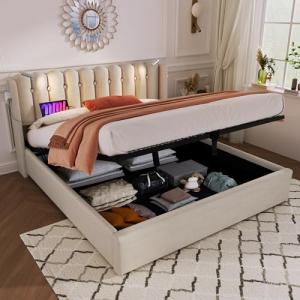 Moimhear Cama tapizada para cama doble con función de carga…