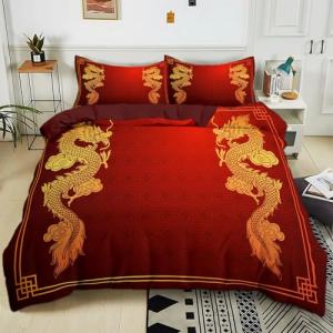 Funda Nórdica 150x220 cm (Cama 90) Dragón Dorado Estilo Chi…