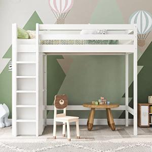 Moimhear Cama infantil de 90 x 200 cm, cama alta con armari…