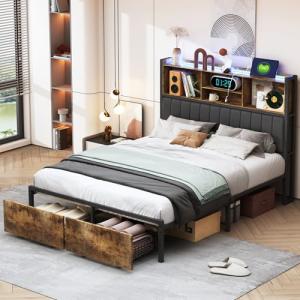 Cama de metal de 180 x 200 cm con 2 cajones grandes, cama d…