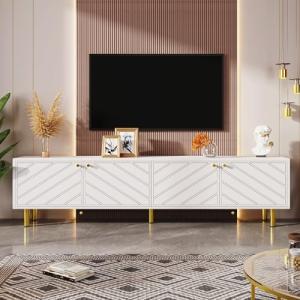 KecDuey Mueble de TV Blanco, Banco de TV, manijas y Patas d…