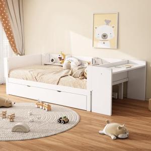 TIZZ Cama plana, con escritorio, con tres estantes extraíbl…