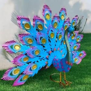 FGXY Pavo Real de Metal, Adornos de Jardín, Estatuas de Páj…