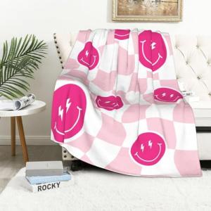 Cobija preparada – Manta preparada con cara sonriente rosa,…